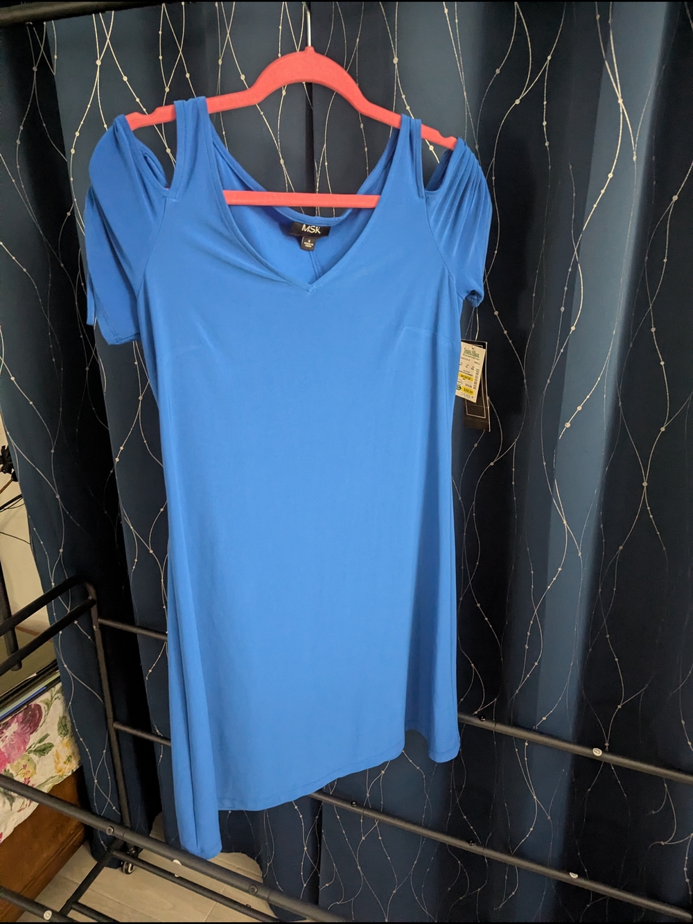 MSK Bright Blue Cold-Shoulder V-Neck Dress